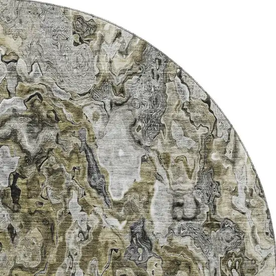 8' Brown Beige And Gray Abstract Washable Round Rug With UV Protection Photo 4