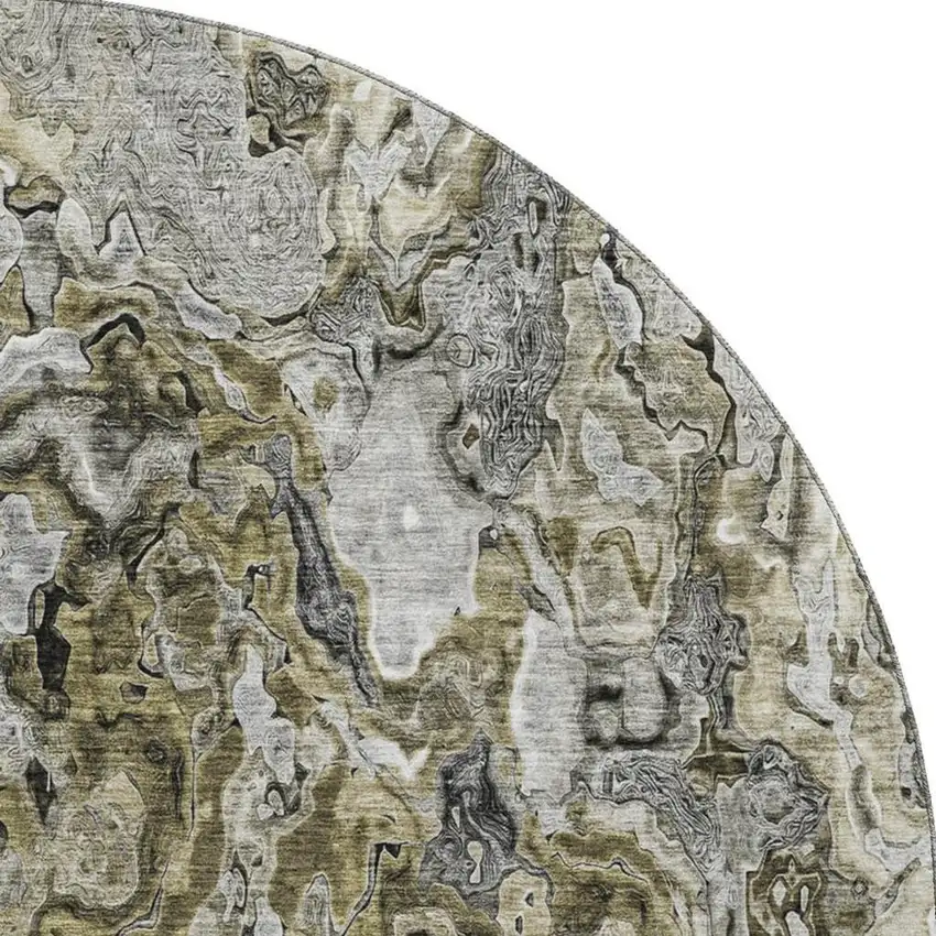 8' Brown Beige And Gray Abstract Washable Round Rug With UV Protection Photo 4