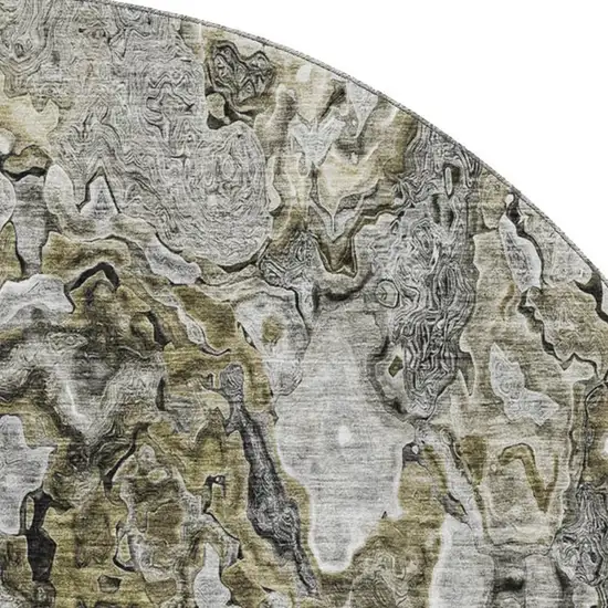 8' Brown Beige And Gray Abstract Washable Round Rug With UV Protection Photo 3