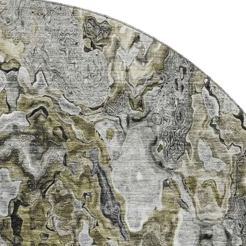 8' Brown Beige And Gray Abstract Washable Round Rug With UV Protection Photo 3