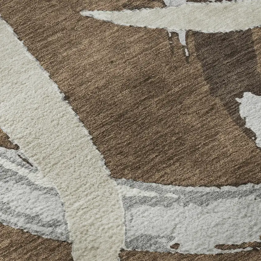 8' Brown Beige And Gray Abstract Washable Round Rug With UV Protection Photo 8