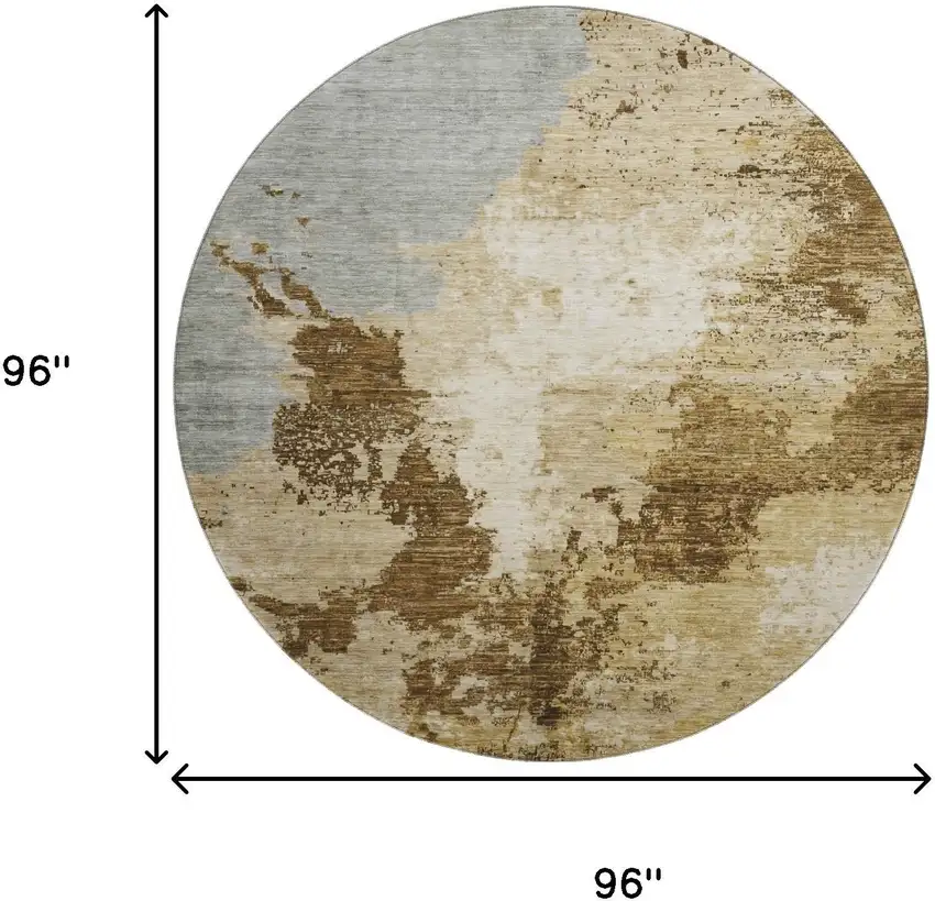 8' Brown Beige And Gray Abstract Washable Round Rug With UV Protection Photo 9