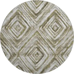Photo of 8' Brown Beige And Gray Geometric Washable Round Rug With UV Protection