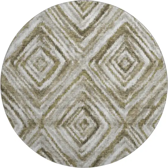 8' Brown Beige And Gray Geometric Washable Round Rug With UV Protection Photo 1