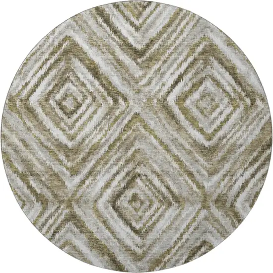 8' Brown Beige And Gray Geometric Washable Round Rug With UV Protection Photo 3