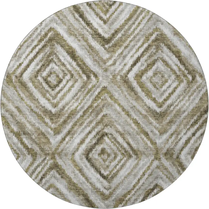 8' Brown Beige And Gray Geometric Washable Round Rug With UV Protection Photo 3