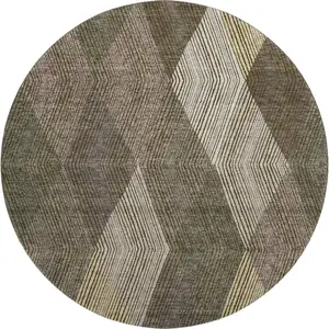 Photo of 8' Brown Beige And Gray Geometric Washable Round Rug With UV Protection