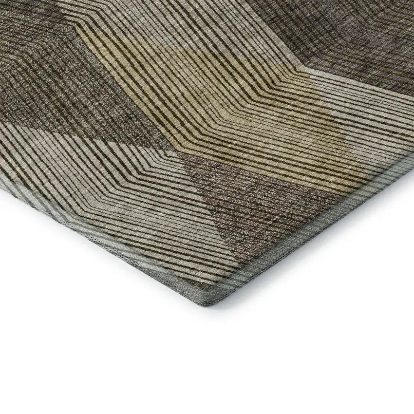 8' Brown Beige And Gray Geometric Washable Round Rug With UV Protection Photo 6