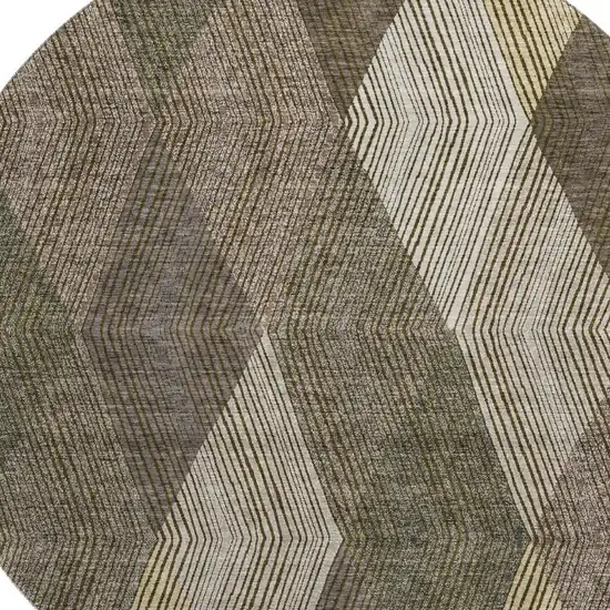 8' Brown Beige And Gray Geometric Washable Round Rug With UV Protection Photo 2