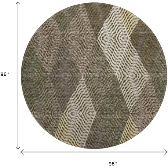 8' Brown Beige And Gray Geometric Washable Round Rug With UV Protection Photo 8