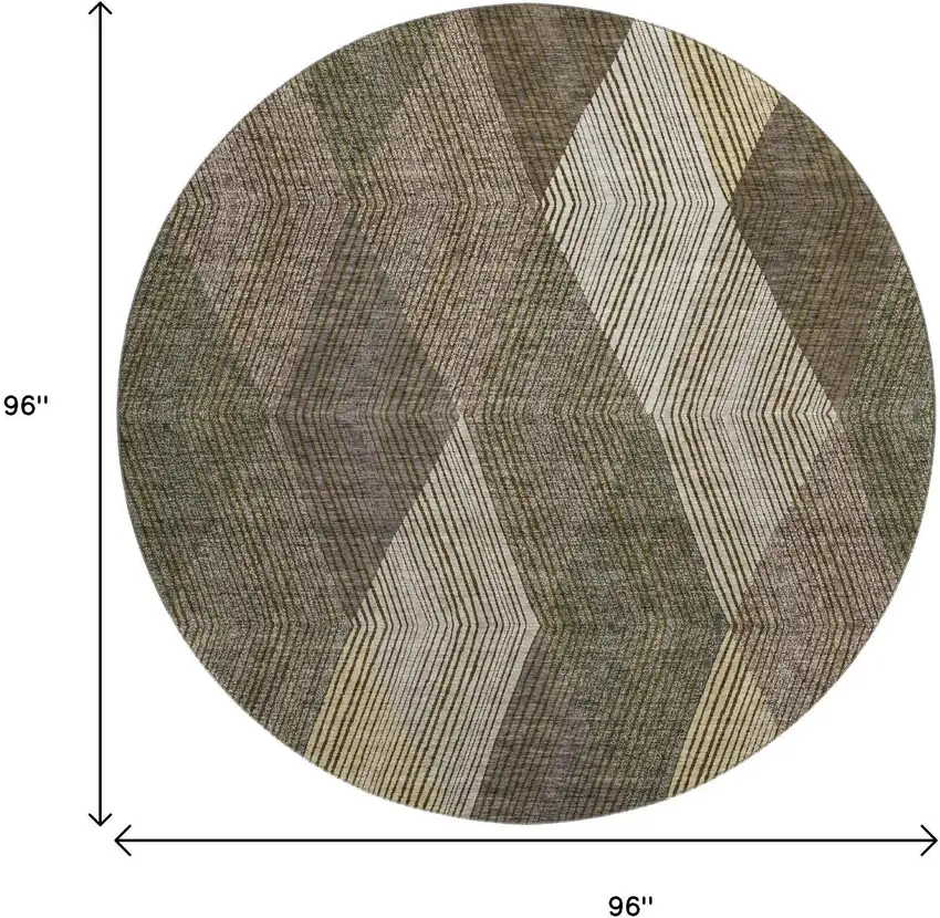8' Brown Beige And Gray Geometric Washable Round Rug With UV Protection Photo 8