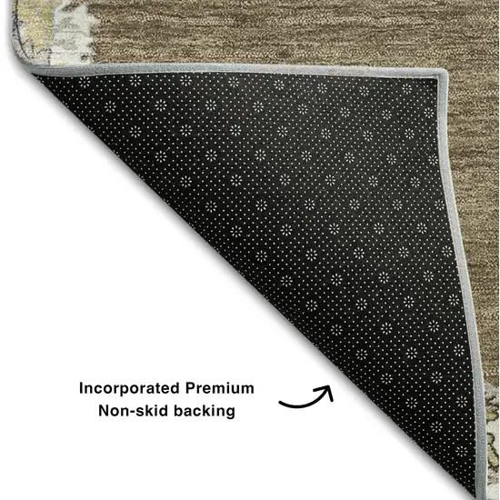 8' Brown Beige And Gray Oriental Washable Round Rug With UV Protection Photo 5