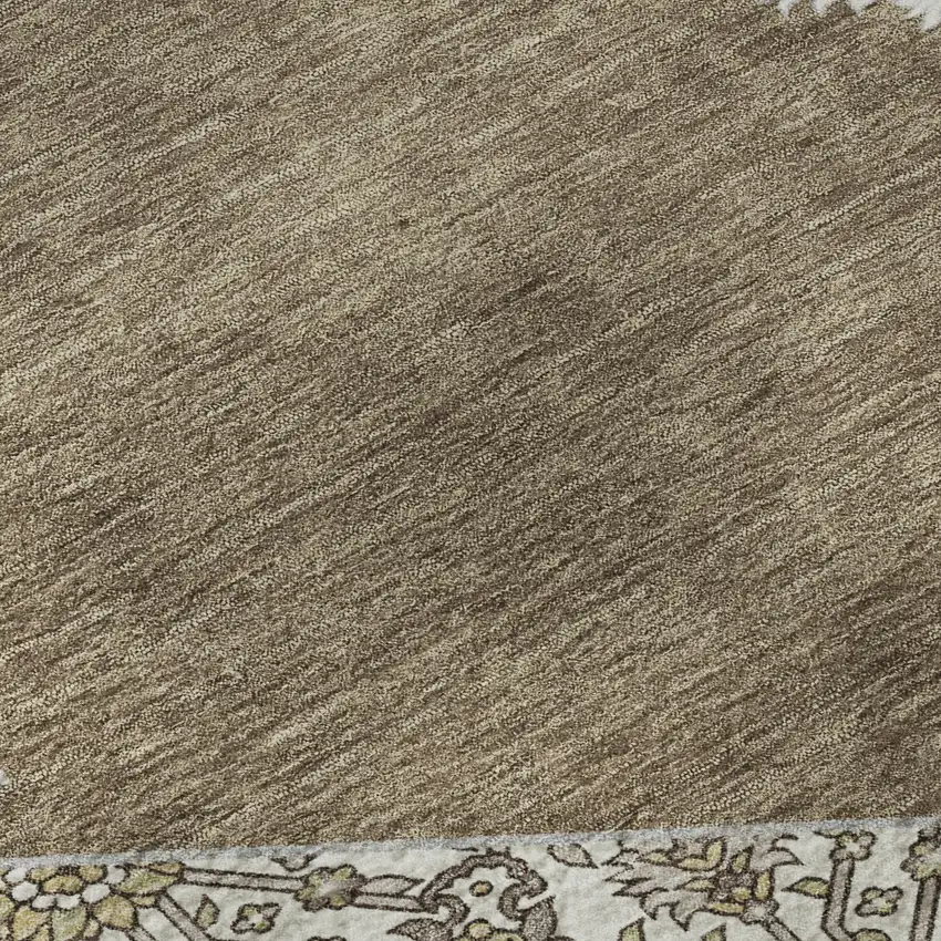 8' Brown Beige And Gray Oriental Washable Round Rug With UV Protection Photo 8