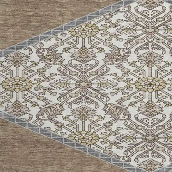 8' Brown Beige And Gray Oriental Washable Round Rug With UV Protection Photo 2