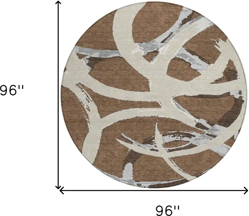 8' Brown Beige And Gray Round Abstract Washable Indoor Outdoor Area Rug Photo 3