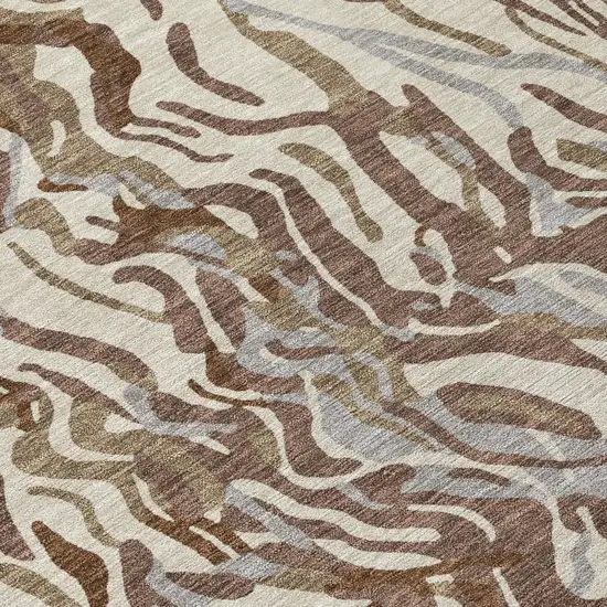 8' Brown Beige And Gray Round Abstract Washable Indoor Outdoor Area Rug Photo 8