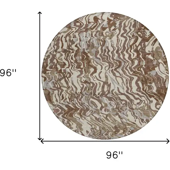 8' Brown Beige And Gray Round Abstract Washable Indoor Outdoor Area Rug Photo 3