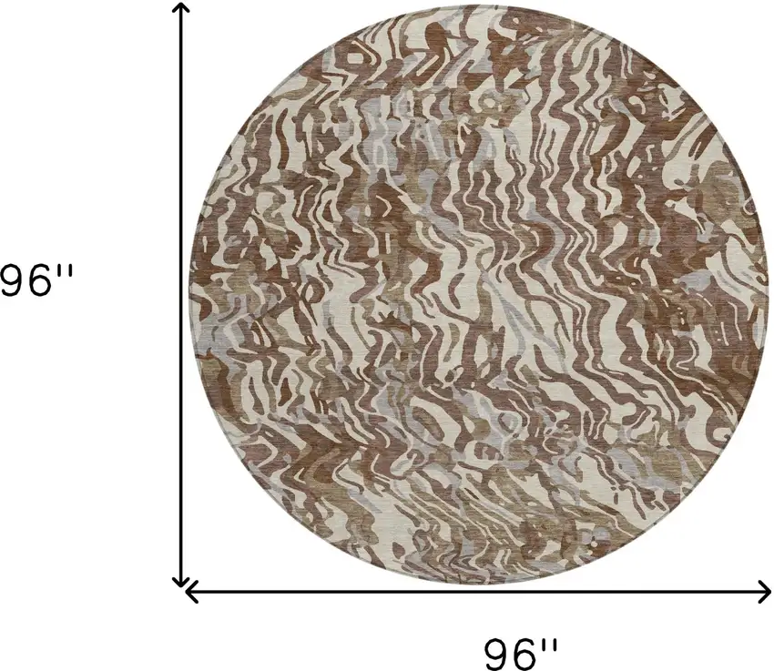 8' Brown Beige And Gray Round Abstract Washable Indoor Outdoor Area Rug Photo 3