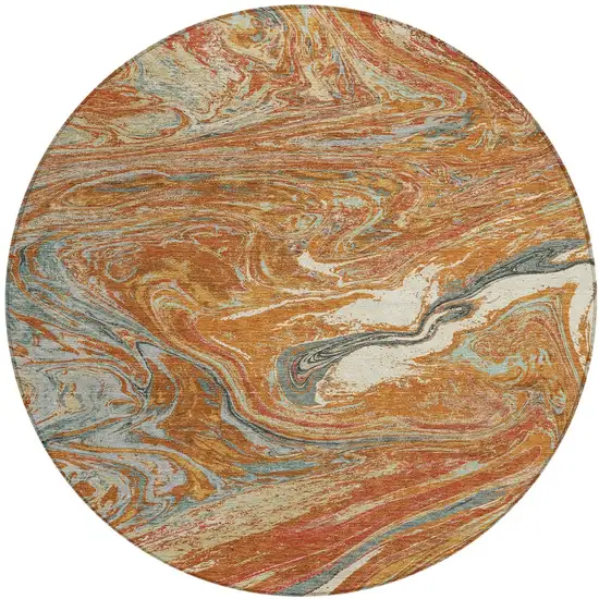 8' Brown Beige And Gray Round Abstract Washable Indoor Outdoor Area Rug Photo 7