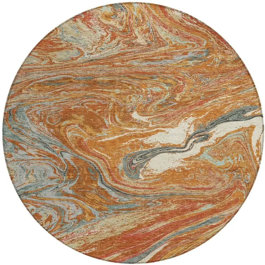 8' Brown Beige And Gray Round Abstract Washable Indoor Outdoor Area Rug Photo 7