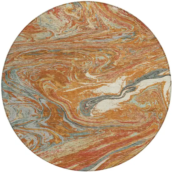 8' Brown Beige And Gray Round Abstract Washable Indoor Outdoor Area Rug Photo 2