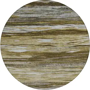 Photo of 8' Brown Beige And Gray Round Abstract Washable Indoor Outdoor Area Rug