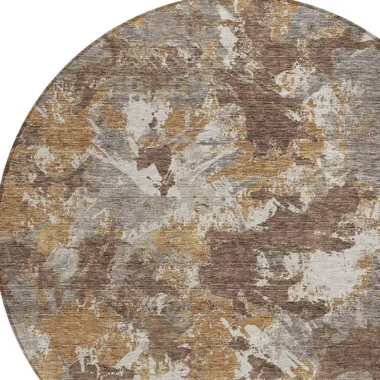 8' Brown Beige And Gray Round Floral Washable Indoor Outdoor Area Rug Photo 5