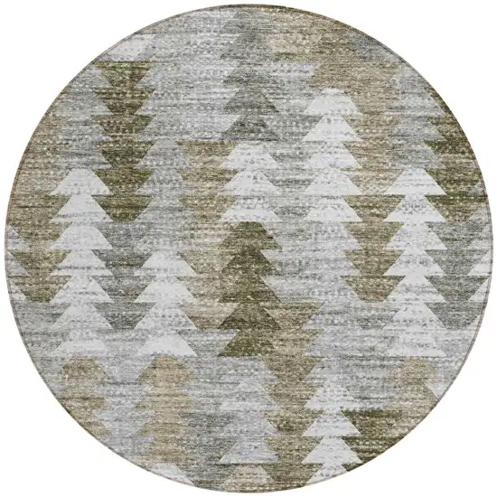 8' Brown Beige And Gray Round Geometric Washable Indoor Outdoor Area Rug Photo 2