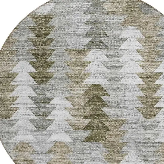 8' Brown Beige And Gray Round Geometric Washable Indoor Outdoor Area Rug Photo 5