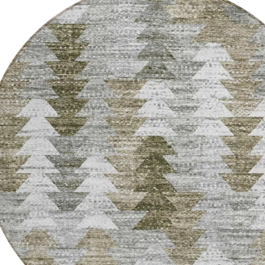 8' Brown Beige And Gray Round Geometric Washable Indoor Outdoor Area Rug Photo 5