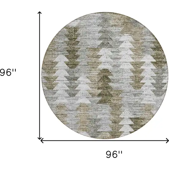 8' Brown Beige And Gray Round Geometric Washable Indoor Outdoor Area Rug Photo 9