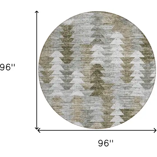 8' Brown Beige And Gray Round Geometric Washable Indoor Outdoor Area Rug Photo 9