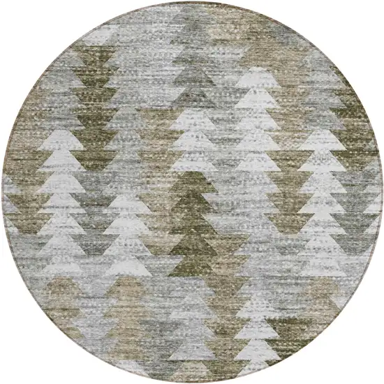 8' Brown Beige And Gray Round Geometric Washable Indoor Outdoor Area Rug Photo 1