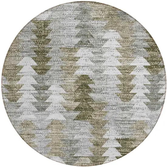 8' Brown Beige And Gray Round Geometric Washable Indoor Outdoor Area Rug Photo 1