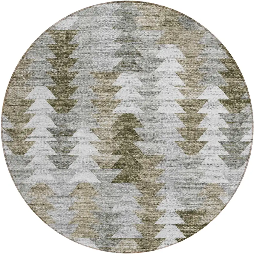 8' Brown Beige And Gray Round Geometric Washable Indoor Outdoor Area Rug Photo 1