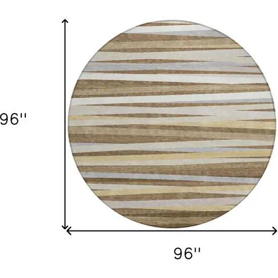 8' Brown Beige And Gray Round Striped Washable Indoor Outdoor Area Rug Photo 3