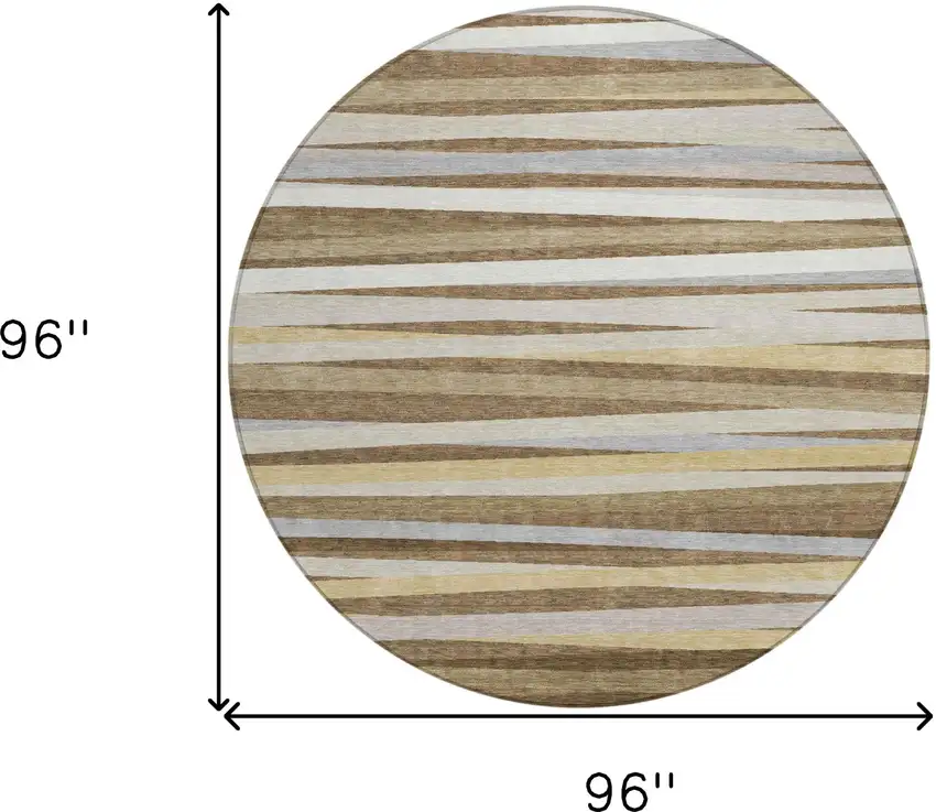 8' Brown Beige And Gray Round Striped Washable Indoor Outdoor Area Rug Photo 3