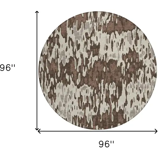 8' Brown Beige And Gray Round Striped Washable Indoor Outdoor Area Rug Photo 3