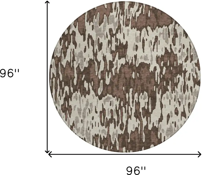 8' Brown Beige And Gray Round Striped Washable Indoor Outdoor Area Rug Photo 3