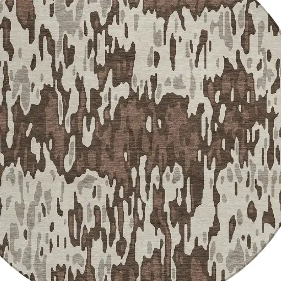 8' Brown Beige And Gray Round Striped Washable Indoor Outdoor Area Rug Photo 4