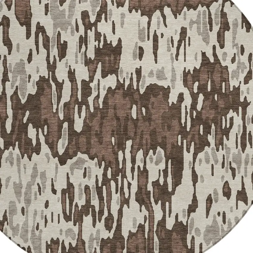 8' Brown Beige And Gray Round Striped Washable Indoor Outdoor Area Rug Photo 4