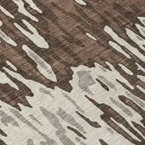 Photo of 8' Brown Beige And Gray Round Striped Washable Indoor Outdoor Area Rug