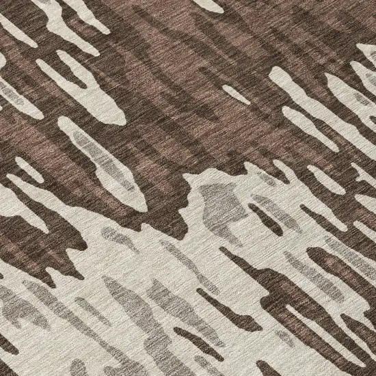 8' Brown Beige And Gray Round Striped Washable Indoor Outdoor Area Rug Photo 8