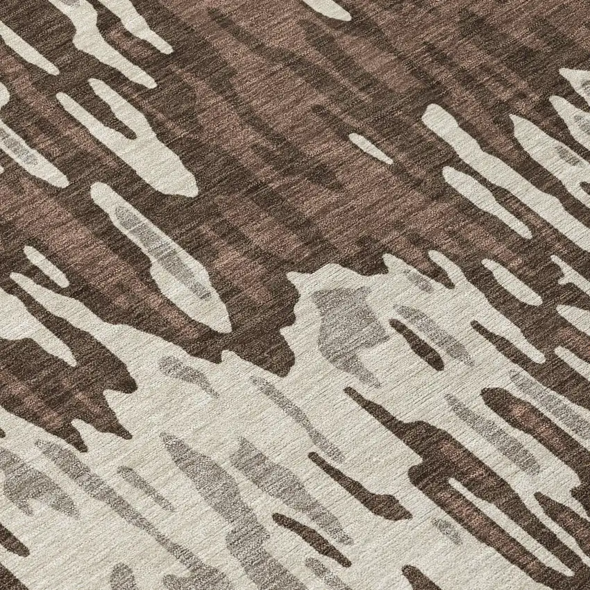 8' Brown Beige And Gray Round Striped Washable Indoor Outdoor Area Rug Photo 8