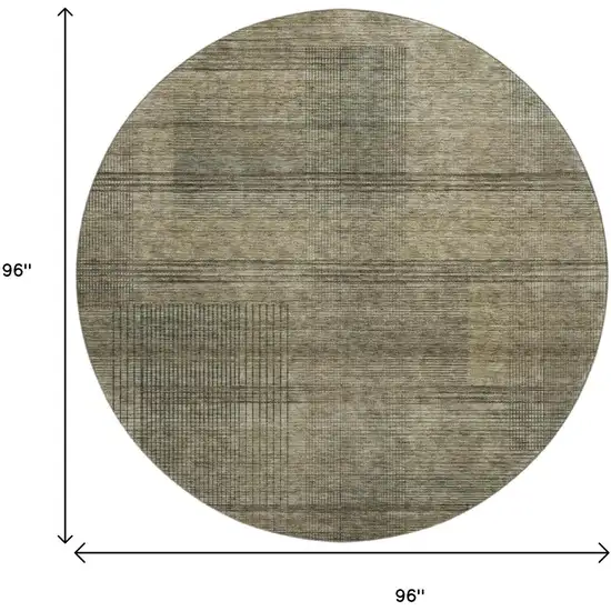 8' Brown Beige And Gray Striped Washable Round Rug With UV Protection Photo 3