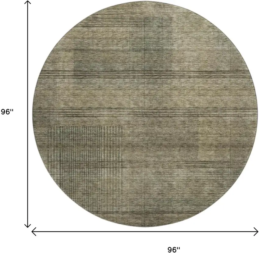 8' Brown Beige And Gray Striped Washable Round Rug With UV Protection Photo 3