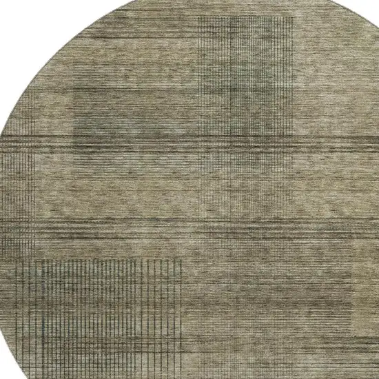 8' Brown Beige And Gray Striped Washable Round Rug With UV Protection Photo 3