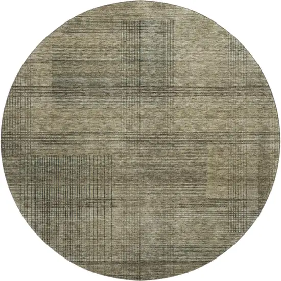 8' Brown Beige And Gray Striped Washable Round Rug With UV Protection Photo 1