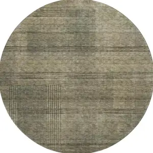 Photo of 8' Brown Beige And Gray Striped Washable Round Rug With UV Protection