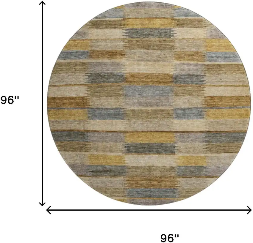 8' Brown Beige And Gray Striped Washable Round Rug With UV Protection Photo 9